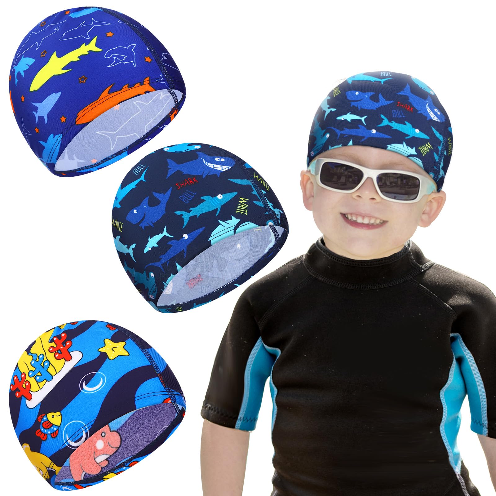 Kids Swim Caps 3 Pieces Bathing Swimming Hats